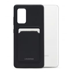 Mobilize Rubber Gelly Card Coque Samsung Galaxy A52s 5G Coque arrière en TPU Souple avec Porte-Cartes - Matt Black